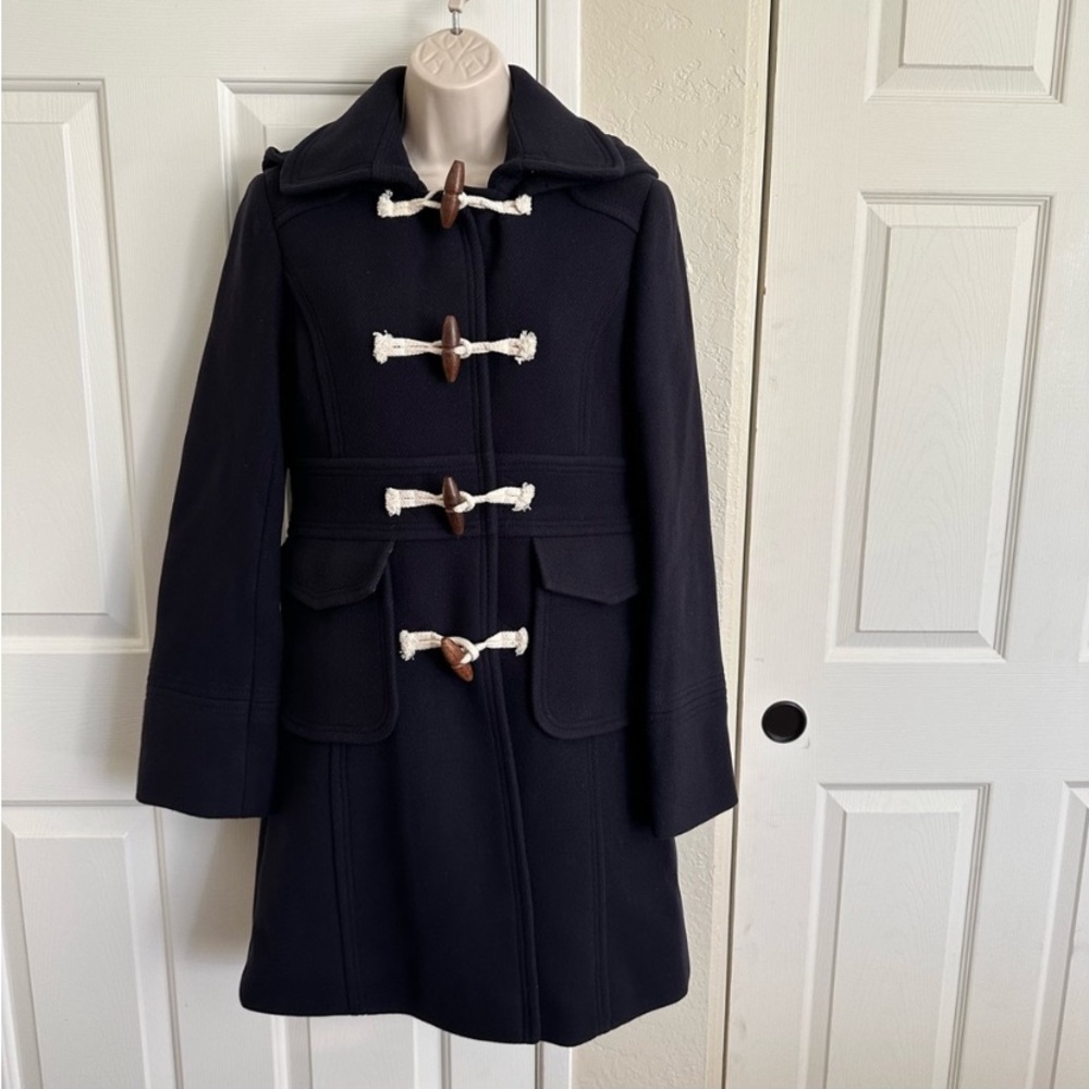J. Crew Black Wool Silk Plaid Toggle Pea Coat Jacket - Picture 9 of 16